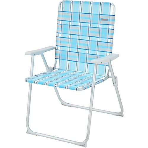 #WEJOY Anti-tip Over Folding Webbed Lawn Chair, Oversized 17-in High Beach Chair for Adults Heavy Duty,Aluminum High Seat Camping Chair for Elder Outdoor Garden Park Backyard(Grey/Blue)