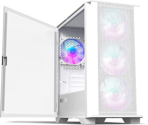 Montech AIR 100 ARGB Micro-ATX Tower with Four ARGB Fans Pre Installed, Ultra-Minimalist Design, Fine Mesh Front Panel, High Airflow, Unique Side Swivel Tempered Glass, White