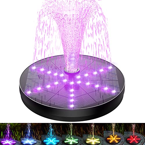 SZMP Solar Fountain 4W Bird Bath Fountains Upgraded 30LED Lights, Solar Powered Fountain Pump Built-in 4000 Battery with 7 Nozzle & 4 Fixer, Solar Water Fountain for Garden, Bird Bath, Pool, Pond