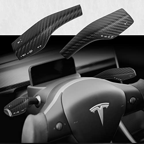 TSLAUCAY Tesla Model 3/Y Gear Shift Cover 2 PCS Model 3&Y Carbon Fiber Steering Lever Cover Tesla Gear Lever for Model 3/Y -2017-2023 Interior Protection Lever Cover Accessories-Matte Black