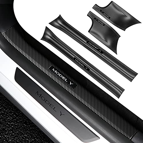 BMZX Tesla Model Y Door Sill Protector Carbon Fiber Door Sill Scuff Plate Guard (Set of 4) Included Front Rear Door Sill 