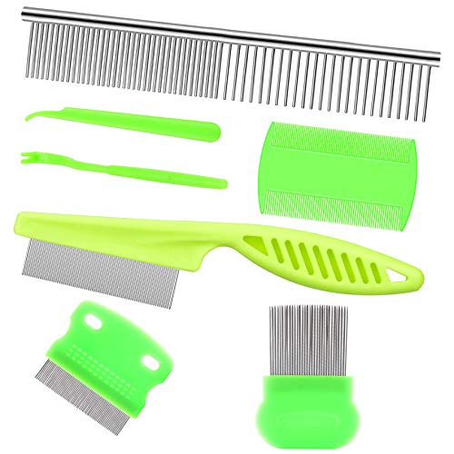 Lamoutor 7Pcs Pet Flea Comb Fine Tooth Comb and Pet Stainless Steel Combs for Dogs Cats Pet