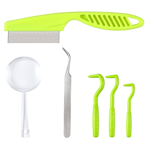 TOYMIS 6pcs Tick Removal Tool, Tick Remover for Dogs Cats and Humans Convenient Tick Remover Plastic with Tweezers Comb and Magnifying Glass