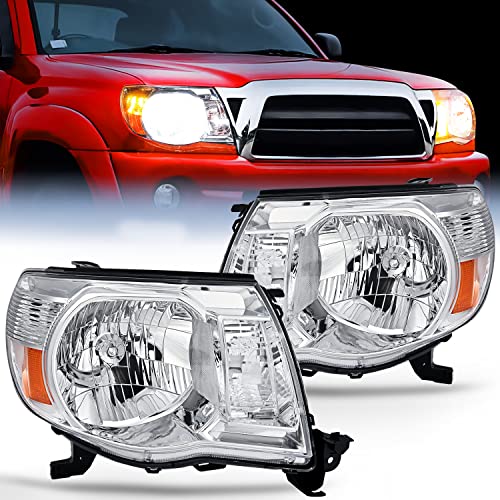 Nilight Headlight Assembly for 2005 2006 2007 2008 2009 2010 2011 Toyota Tacoma Replacement Headlamp Chrome Housing Amber Reflector, 2 Years Warranty