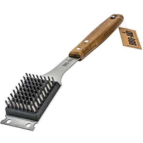 BBQ-Aid Grill Brush and Scraper for Barbecue  Grill Brush for Outdoor Grill with Extended, Large Wooden Handle and Replaceable Stainless Steel Bristles Head No Scratch- BBQ Grill Brush for Any Grill