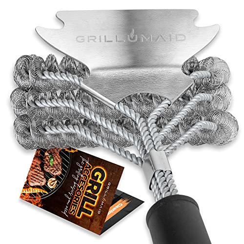 Grill Brush and Scraper Bristle Free  Safe Grill Brush Cleaner  18 Stainless Grill Grate BBQ Brush W/Extra-Wide Scrubber - Safe Grill Accessories for Porcelain/Weber Gas/Charcoal Grills