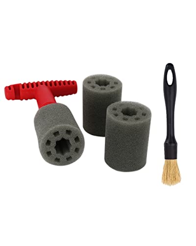 Lug Nut Brush - Wheel Rim Hub Stud Cleaning Brush | Flexible T-Handle | Ultra-Soft Recessed Sponge Head | Non Scratch Car Detailing Brush Kit for Cars