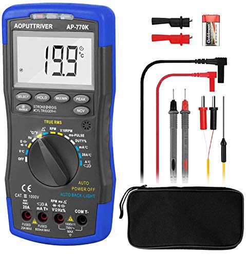 Digital Automotive Multimeter Tester AOPUTTRIVER AP-770K Auto Ranging 6000 Counts multimeter for Dwell Angle Pulse Width Tach Temperature Duty Cycle Resistance NCV Tester Voltmeter Ammeter