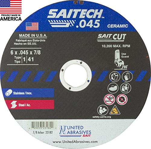 United Abrasives-SAIT 23182 Saitech High Performance Cut-Off Wheels (Type 1/Type 41 Flat) 6" x .045"x 7/8", 50-Pack