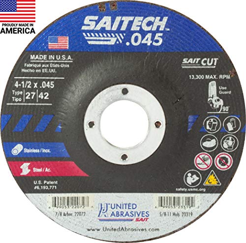 United Abrasives-SAIT 22072 Saitech High Performance Cut-Off Wheels (Type 27/Type 42 Depressed Center) 4 1/2" x .045" x 7/8", 4.5 Inch (Pack of 50)