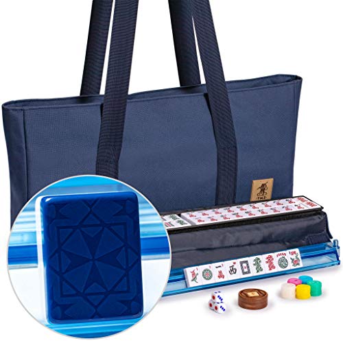 Yellow Mountain Imports American Mahjong Game Set, Santorini with Blue Soft Case - All-in-One Racks with Pushers, Wright Patterson Scoring Coins, Dice, & Wind Indicator