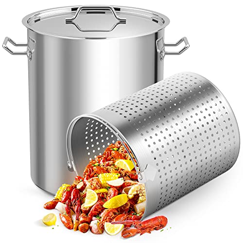 ARC 84QT Large Crawfish Seafood Boil Pot with Basket, Stainless Steel Stock Pot with Strainer, Outdoor Cooking Pot, Perfect for Lobster Crab Boil and Shrimp Boil, 21 Gallon