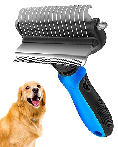Undercoat rake for DogsDog Deshedding Brush for Large Dogs2 in 1 Dematting Comb & deShedding Tool for Long Hair CatsPet Hair Grooming Brush, Clear mats and tangles, Reduces Shedding by 95%