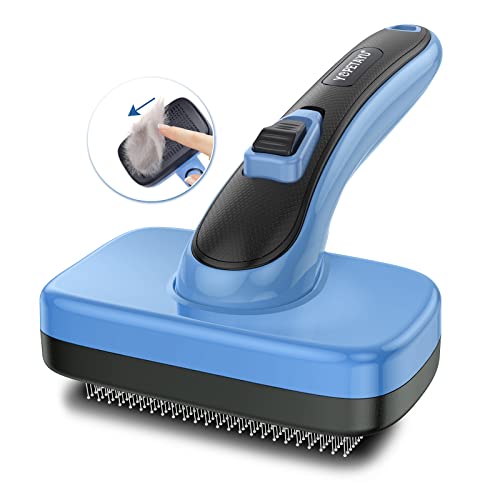 Dog Brush for Shedding Long & Short Haired Dogs, Cat Self Cleaning Slicker Retractable Brush for Curly Straight Hair, Easily Removes Mats Tangles and Loose Fur from Animals and Pet's Coat