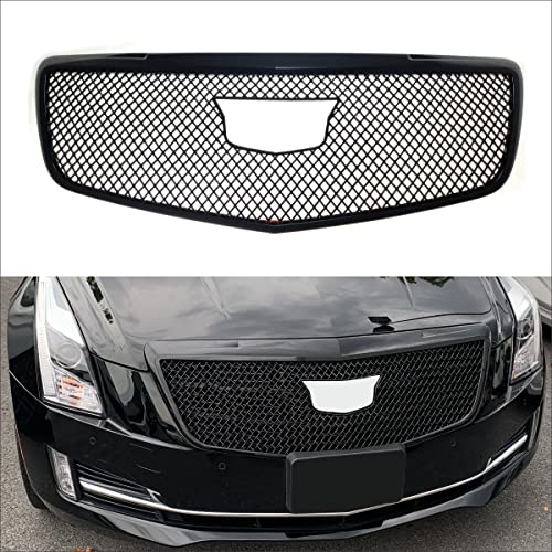 Trim Illusion Front Hood Grille Overlay Cover Insert Accessory Compatible with 15-19 Cadillac ATS, Tape-On, Gloss Black Finish