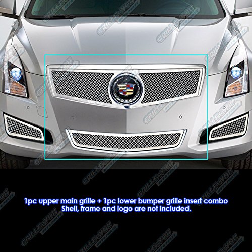 Compatible with 2013-2014 Cadillac ATS Stainless Steel Bolt Over Mesh Grille Combo N19-T90317A