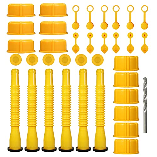 37 Pcs Gas Can Spout Replacement Set, Gas Can Nozzle 5 Gal 6 Bendable Tubes6 Screw Collar Coarse Thread &6Fine Thread-Fits Most of The Cans,6 Threaded caps 6 Vent Caps 1 Drill Lid (37)