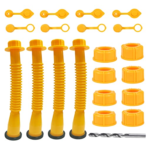 25 Pcs Gas Can Spout Kit QJIUBA 4 Sets for 1/2/5/10 Gal Replacement of Old Tanks Includes Nozzle, Vent caps, Rubber Gasket, Drill bits, Auxiliary Base Cap