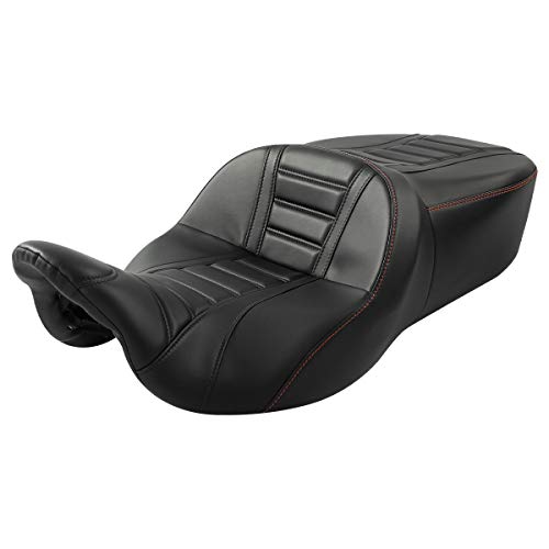 C.C. RIDER Motorcycle Rider Passenger Seat - Rally Stripe Tuck and Roll 2-Up One-Piece Fit for Harley Touring Road King Street Glide Road Glide Electra Glide 2009-2023