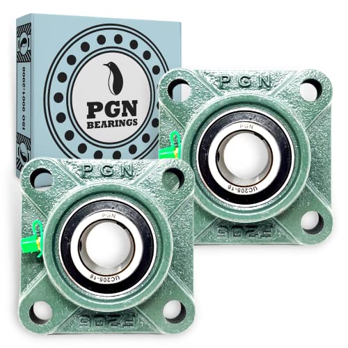 PGN UCF205-16 Pillow Block Bearing - Pack of 2 Square Flange Mounted Pillow Block Bearings - Chrome Steel Bearings with 1" Bore - Self Alignment