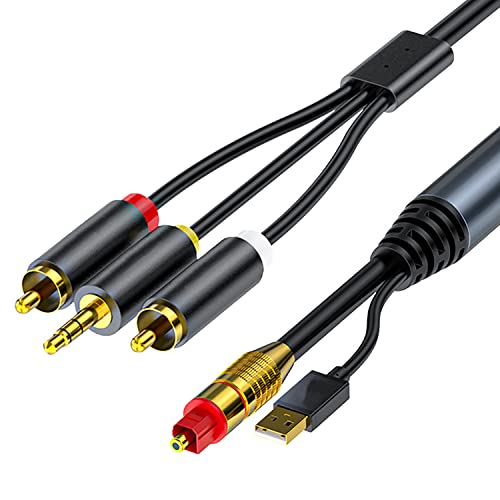 GIRKING Digital Fiber Optical to Analog 2RCA+3.5mm Jack Stereo Audio Cable for PS4,Xbox,HDTV,DVD,Headphone(6.6Feet)