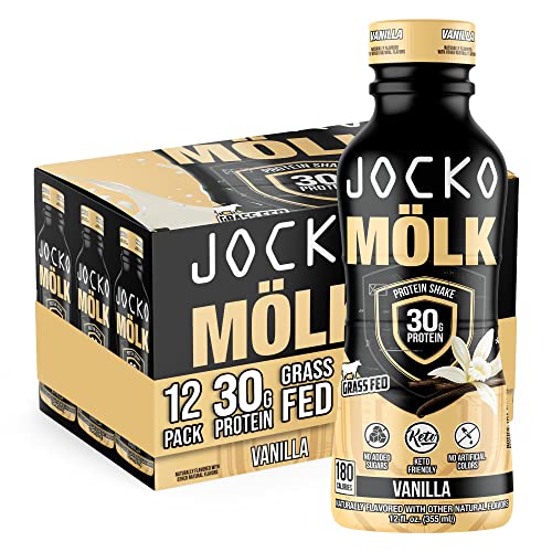 Jocko Mlk Vanilla Protein Shakes  Naturally Flavored Protein Drinks, KETO Friendly, No Added Sugar, 30g Grass Fed Protein - Protein Shakes Ready to Drink, 12 FL Oz, 12pk