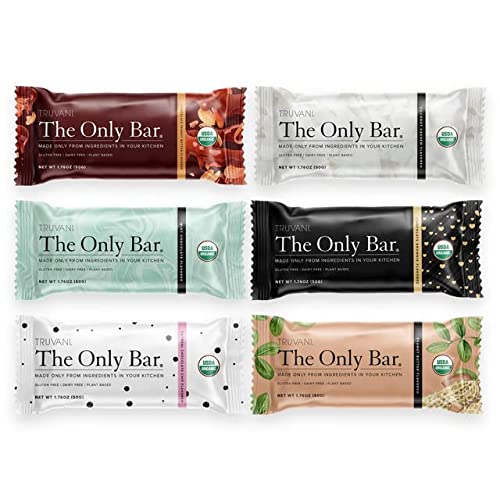 Truvani Plant-Based Snack Bars - Only Bar Sample Pack - USDA Certified Organic, Vegan, Non-GMO, Dairy, Soy & Gluten Free (6 Flavors, 6 Bars)