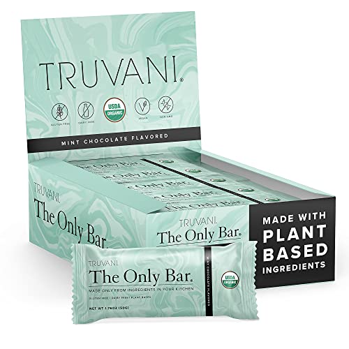 Truvani Plant-Based Snack Bar - Mint Chocolate Only Bar - USDA Certified Organic, Vegan, Non-GMO, Dairy, Soy & Gluten Free (12 Count, Pack of 1)