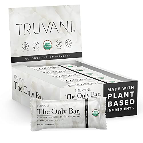 Truvani Plant-Based Snack Bars - Coconut Cashew Only Bar - USDA Certified Organic, Vegan, Non-GMO, Dairy, Soy & Gluten Free (12 Count, Pack of 1)