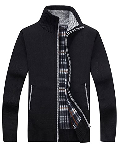 Yeokou Men's Casual Slim Full Zip Thick Knitted Cardigan Sweaters with Pockets (Medium, Black001)
