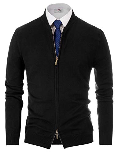 Mens Casual Slim Fit Knitted Cardigan Zip-up Long Sleeve Sweaters Black, S