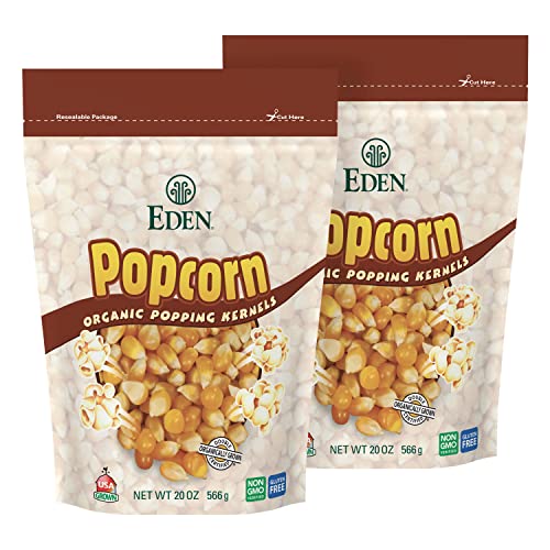 Eden Organic Yellow Popcorn Kernels, Non GMO, Superior Popping Variety, 100% Whole Grain, 20 oz (2-Pack)