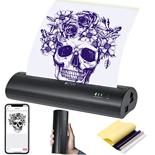 Atelics Cordless Tattoo Transfer Stencil Printer, with 10Pcs Transfer Paper, Portable Tattoo Transfer Thermal Copier Machine for Temporary and Permanent, Compatible for iOS Phone