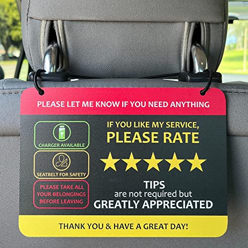 Nebudo Compatible with Lyft & Uber (2-Pack) Tips Rating Appreciated Rideshare Accessories  7 x 5  Interior Acrylic Headrest Sign - Rate Me Tip No Smoking for 5 Star Rides for Ride-share