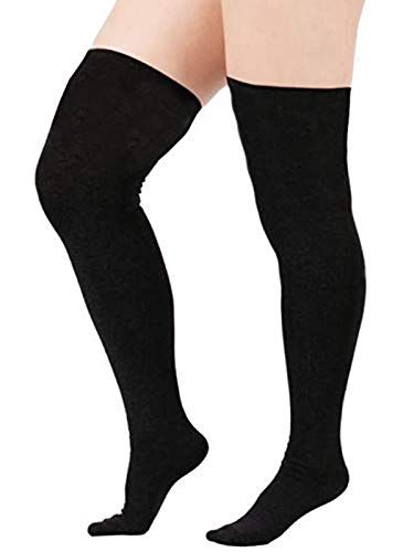 Century Star Women's Casual Athlete Striped Over Knee Thin Thigh High Tights Long Stocking Socks Plus Black