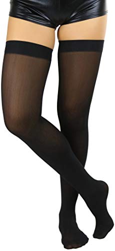 ToBeInStyle Women's Nylon Thigh High Schoolgirl Opaque Stockings - One Size - Black