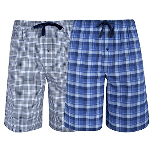 Hanes Men's Big Men's Woven Stretch Pajama Shorts 2 Pack Blue Grey Large