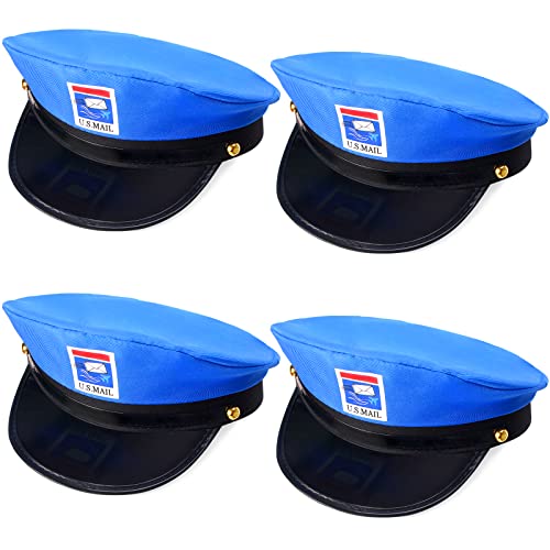 Keymall Mailman Hat 4Pcs Blue Mail Carrier accessories Postman Hat for Adults Career Cosplay Halloween Postal Costume