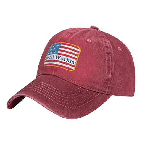 Pictetw U.S Flag Postal Worker Baseball Cap Mail Carrier Hat-Trucker Hats for Men and Women Red