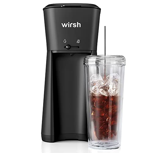 wirsh Iced Coffee Maker, Single Serve Coffee Maker with 22 Ounce Tumbler and Reusable Coffee Filter, Black