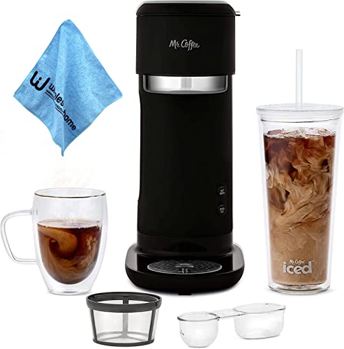 Mr. Coffee Iced Coffee Maker, Single Serve Hot and Cold Coffee Maker with 22 ounce Reusable Tumbler, Filter and Wholesalehome Cloth