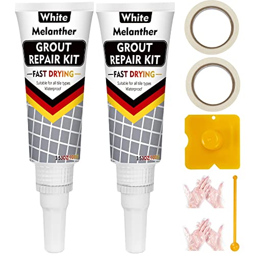 Melanther Grout Filler Tube | 2 Pack Tile Grout Paint for Bathroom Shower Floor, Fast Drying Grout Repair Kit Refresh Filler Tube, Grout Sealer Restore and Renew Grout Line Grout Pen (White)