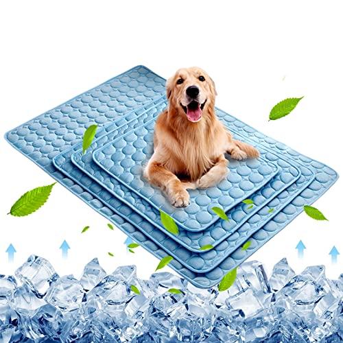 Dog Cooling Mat, Pet Cooling Pads for Dogs Cats Washable Summer Kennel Mat, Breathable Self Cooling Blanket Pad Ice Silk Sleep Mat Non-Toxic Dog Cool Bed Liner for Home Travel Extra Large Blue