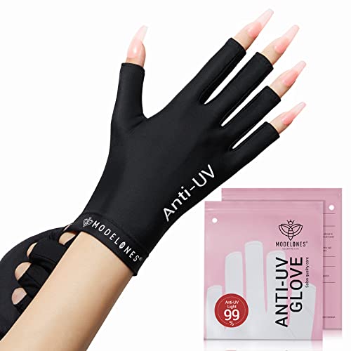 modelones UV Gloves for Nails, Professional UPF99+ UV Protection Gloves for Gel Manicures, Fingerless UV Light Gloves for Gel Nails, Anti UV Gloves for Gel Nail Lamp, Protect Your Skin from UV Harm