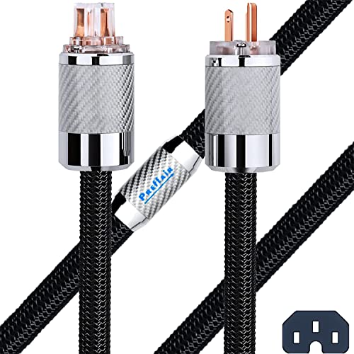 Audiophile HiFi Power Cord 10AWG US AC Main Supply Cable with IEC320-C15 Female Connector 125V/15A for Speaker, Subwoofer, Turntable, AMP, DAC. (Carbon Fiber 10 AWG, 1.5M / 5.0 Feet)