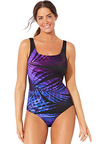 Swimsuits For All Women's Plus Size Chlorine Resistant Tank One Piece Swimsuit 20 Purple Palm