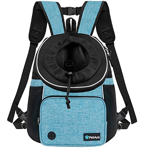 PetAmi Dog Front Carrier Backpack, Adjustable Dog Pet Cat Chest Carrier Backpack, Ventilated Dog Carrier for Hiking Camping Travel, Small Medium Dog Puppy Large Cat Carrying Bag, Max 15 lbs, Teal Blue