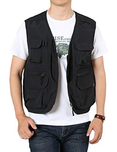 Gihuo Men's Outdoor Pockets Fly Fishing Safari Photo Travel VestBlack-M