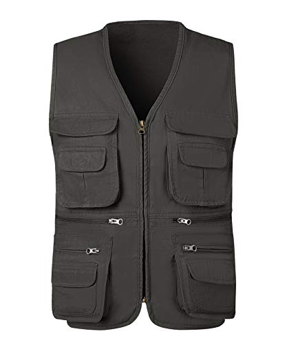 KTWOLEN Men's Outdoor Travel Photo Vest Multi Pockets Cotton Vest Sleeveless Jacket Fishing Utility Vest, Charcoal, 4XL