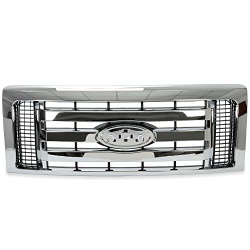 Kojem Silver Grille Compatible With 2009-2012 Ford F-150 XL Model Bumper Grille Assembly Cover Guard Chrome Shell w/Black Insert 9L3Z8200D FO1200511